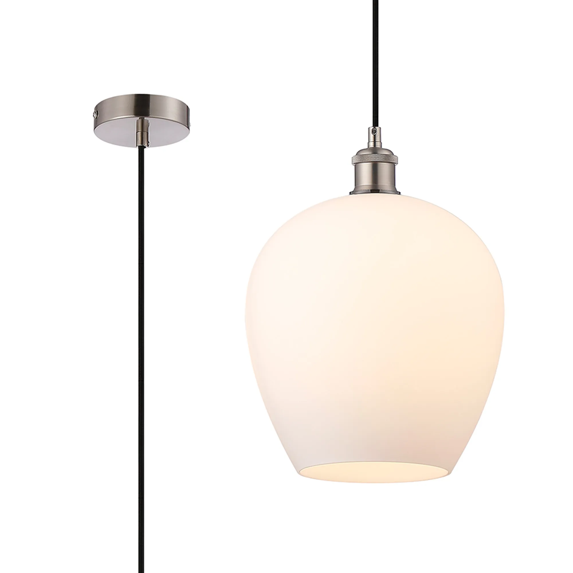 DK1109  Cawdor Single Pendant, 1 Light E27, Satin Nickel/Black/Opal Wine Glass
